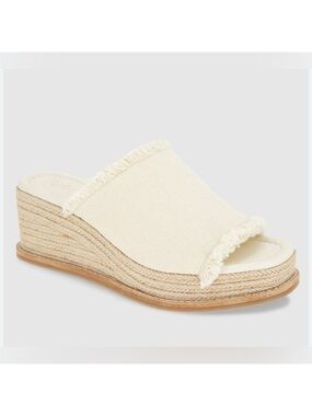 Splendid Darla Espadrille Square Toe Frayed Edge Platform Wedge Slide Sandals